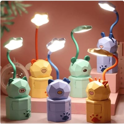 Picture of Dormitory Cartoon Animal Table Lamp Usb Charging Storage Night Reading Lamps Bedroom Cute Pet Desk Light Led