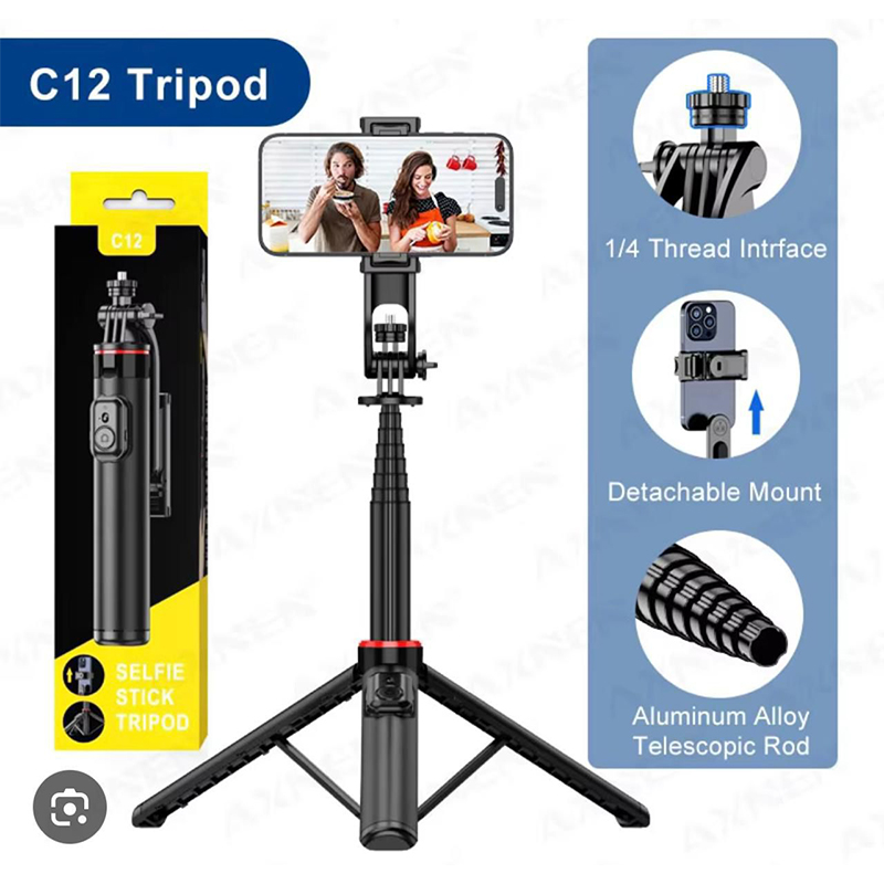 Picture of C12 Foldable Aluminum Alloy Selfie Stick Tripod with Remote (1310mm)