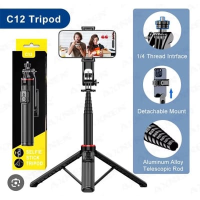 Picture of C12 Foldable Aluminum Alloy Selfie Stick Tripod with Remote (1310mm)