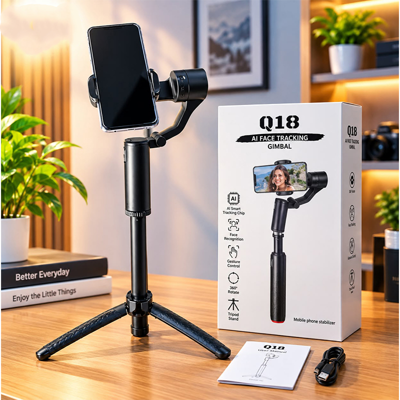 Picture of Q18 Dual-Axis AI Face Tracking Gimbal Stabilizer & Tripod