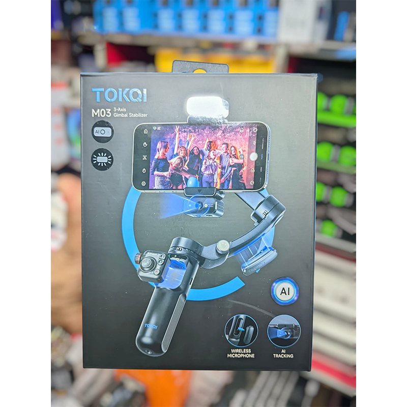 Picture of TOKQI M03 Handheld Gimbal 3-Axis AI Tracking Stabilizer with Wireless Microphone for Smartphones Shooting Vlog, with Fill Light