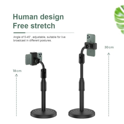 Picture of Desktop Mobile Phone Holder Height Adjustable Stand & 360Â° Rotatable for Live Streaming Shoot YouTube TikTok Video Round Base Smartphone - Mobile Stand