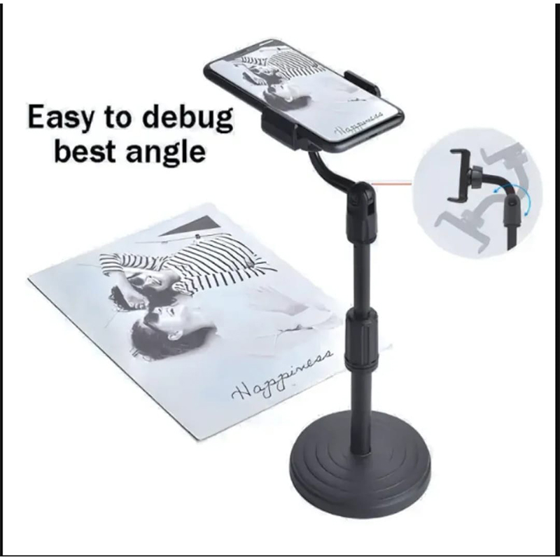 Picture of Desktop Mobile Phone Holder Height Adjustable Stand & 360Â° Rotatable for Live Streaming Shoot YouTube TikTok Video Round Base Smartphone - Mobile Stand