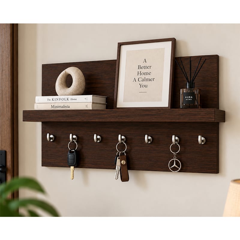 Picture of Moumi Furniture and Home Decor Wall Mounted Melamine Board Key Holder with Display Shelf