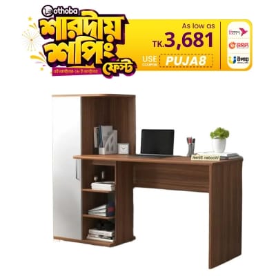 Picture of Modern Home Office Computer Table | Study Table | Laptop Desk with Shelves (White Color Finish) - Computer Table
