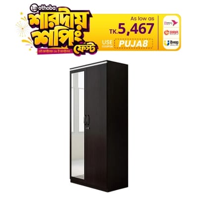 Picture of 2 Door Almirah Engineered Wood Wardrobe with  Cloths storage Shelve Hanger Rack & inner Lock Drawer and Full  View Mirror (Espresso Black Finish72/24'')