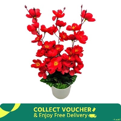 Picture of Artificial Flower Balcony Potted Plant Flowers Bouquet Wedding Home Garden Decor-Red