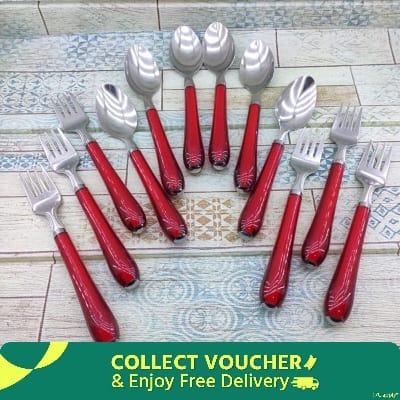 Picture of Spoon Set/ Cutlery Set/ HIGH QUALITY Stainless Steel Spoon Set 12-Pieces (Tea Spoon 6-Pieces & Fork Spoon 6-Pieces)-Red