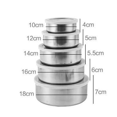 Picture of Stainless Steel Food Box 5 Pieces With Food Grade Plastic Cover - Tiffin Box For Office-Silver