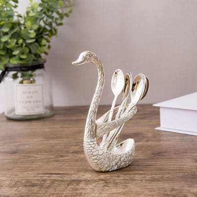 Picture of Spoon Set With Swan Stand - Silver-Silver