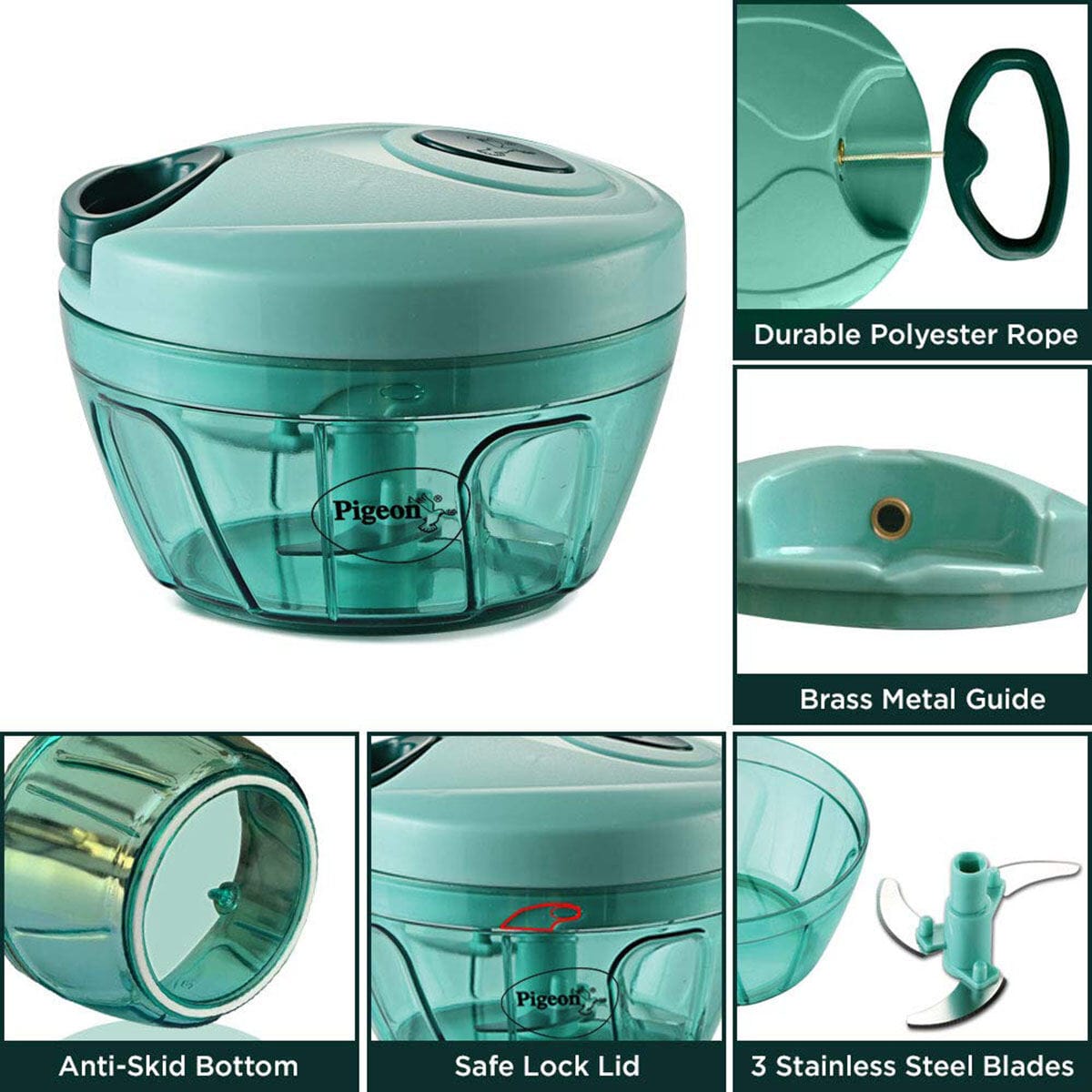 Picture of Vegetable Chopper Handy Quick Cutter For Kitchen, 3 Blade Stainless Steel, Pull String - 350Ml - Vegetable Cutter-Multicolor