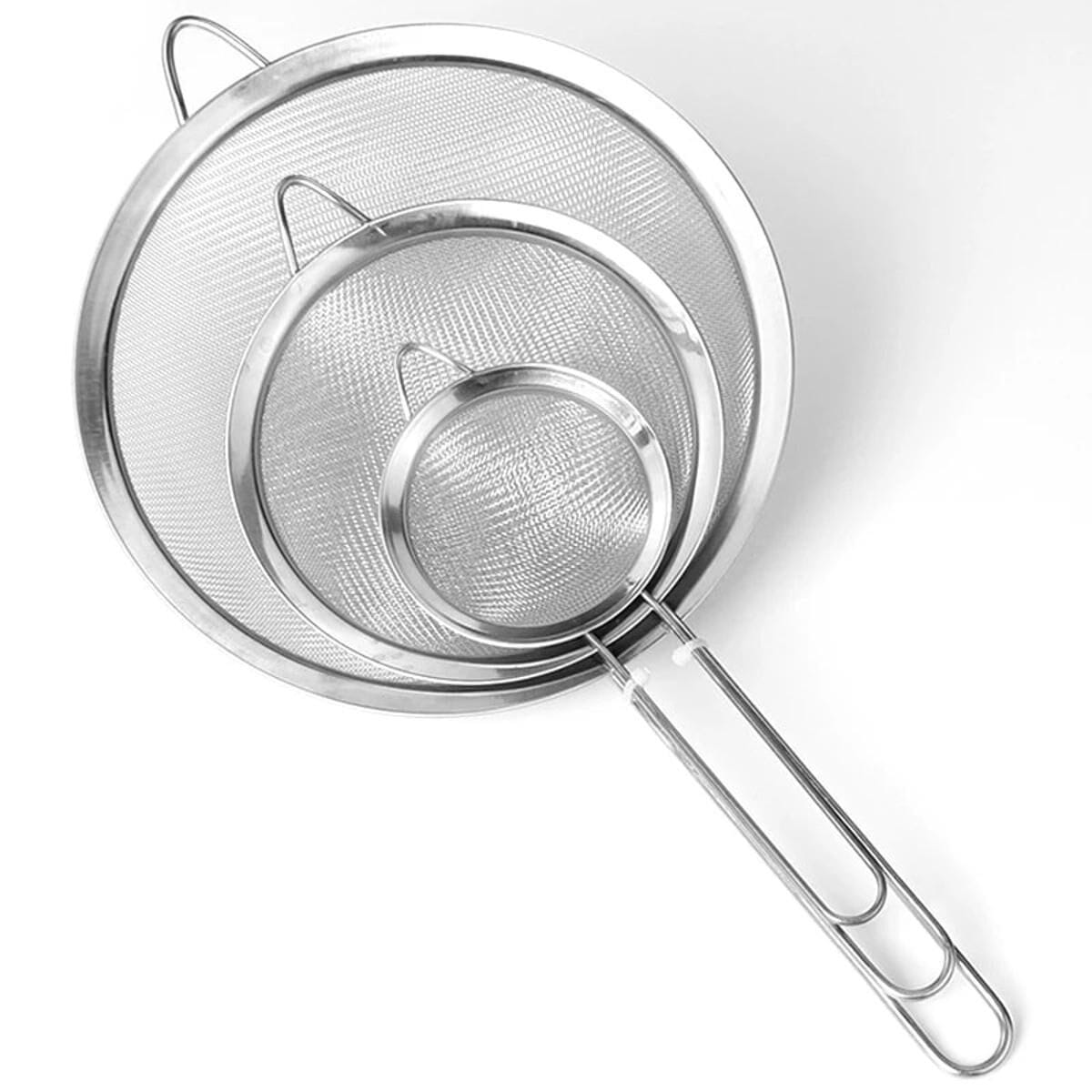 Picture of Chakni/Tea Strainer/Fine Mesh Stainless Steel Strainers -3 Pcs set Small, medium, big-Silver