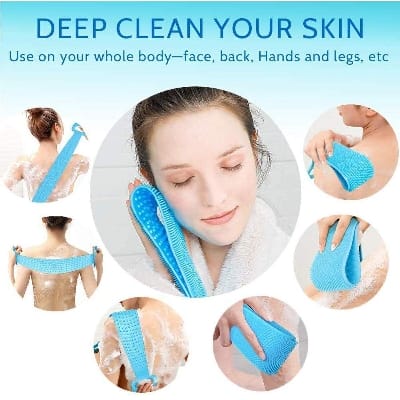 Picture of Silicone Bath Body Brush Exfoliating Long Silicone Back Scrubber Easy to Clean-Multicolor