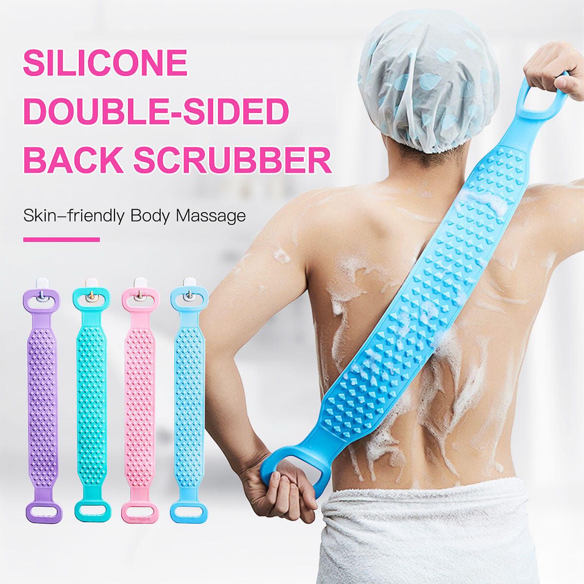 Picture of Silicone Bath Body Brush Exfoliating Long Silicone Back Scrubber Easy to Clean-Multicolor