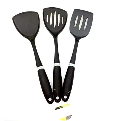 Picture of Silicone Non Stick Spoon Premium quality- Black -3 Pcs set - Chopsticks-Black