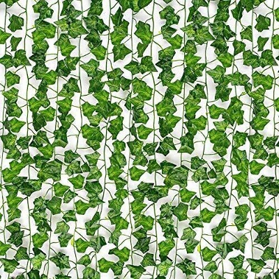 Picture of 12 Pcs Artificial Fake Ivy Leaves Greenery Garlands Hanging for Wedding Party Garden Wall Decoration-Green