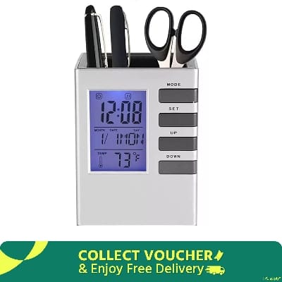 Picture of Pen Holder with Digital Watch - Silver-Grey