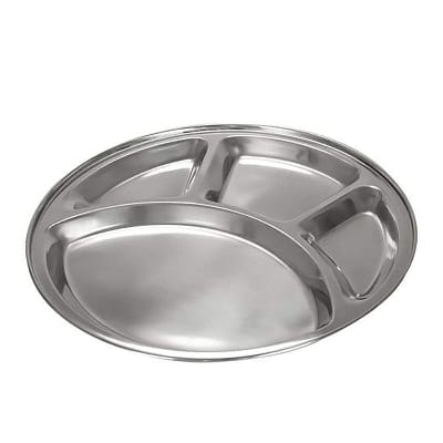 Picture of Divided Plate 4 Section - Round 4 Compartment Stainless Steel Plate-Silver