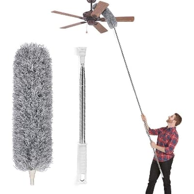 Picture of Microfiber Duster with Extension Pole, Extra Long 100 inches, Scratch-Resistant Cover, Bendable, Washable, Dusters for Cleaning Roof, High Ceiling, Fan, Furniture-Grey