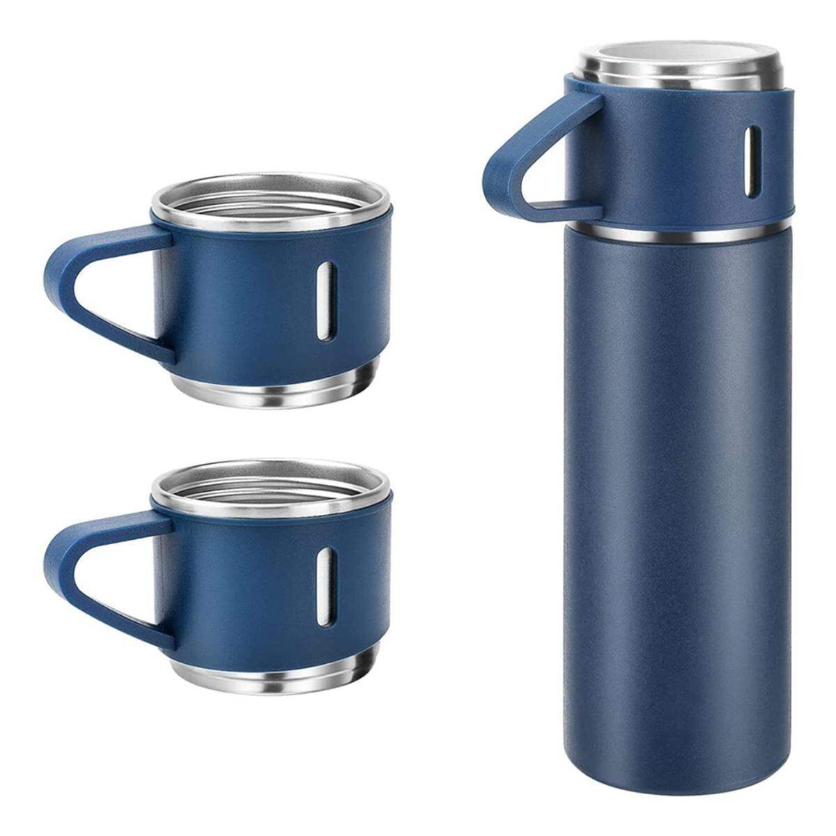 Picture of Steel Vacuum Flask Set with 3 Steel Cups Combo- 500ml with Box- Keeps HOT/Cold Ideal present for Any Especially Birthday or celebration occasion - Housewarming-Multicolor