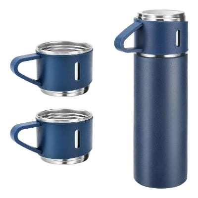 Picture of Steel Vacuum Flask Set with 3 Steel Cups Combo- 500ml with Box- Keeps HOT/Cold Ideal present for Any Especially Birthday or celebration occasion - Housewarming-Multicolor