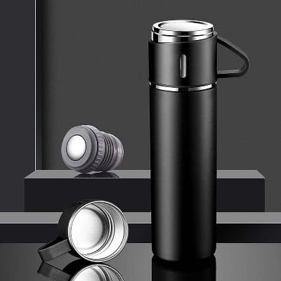 Picture of Steel Vacuum Flask Set with 3 Steel Cups Combo- 500ml with Box- Keeps HOT/Cold Ideal present for Any Especially Birthday or celebration occasion - Housewarming-Multicolor