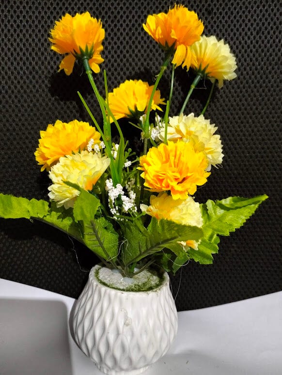 Picture of Artificial Flower Balcony Potted Plant Flowers Bouquet Wedding Home Garden Decor-Yellow