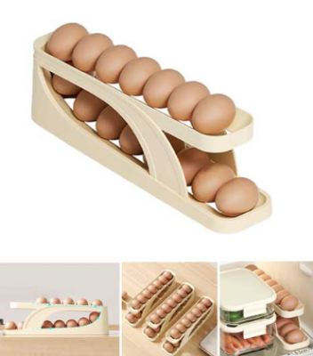 Picture of Double-Layer Egg Dispenser Automatic Roll-Down Egg Storage Rack Slide Egg Carton Refrigerator Egg Basket Kitchen Countertop Egg Holder-Multicolor