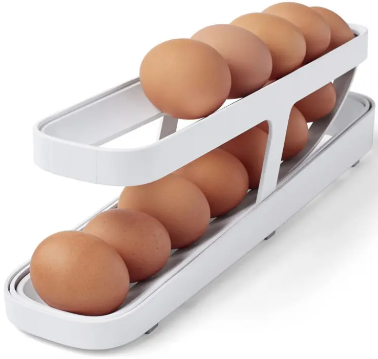 Picture of Double-Layer Egg Dispenser Automatic Roll-Down Egg Storage Rack Slide Egg Carton Refrigerator Egg Basket Kitchen Countertop Egg Holder-Multicolor