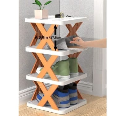 Picture of 4 Layers Simple Shoe Rack Folding Shoe Cabinet Multi-layer Shoes Storage Organizer Space-Saving Shoes Shelf Door Color Matching Cabinets-Multicolor