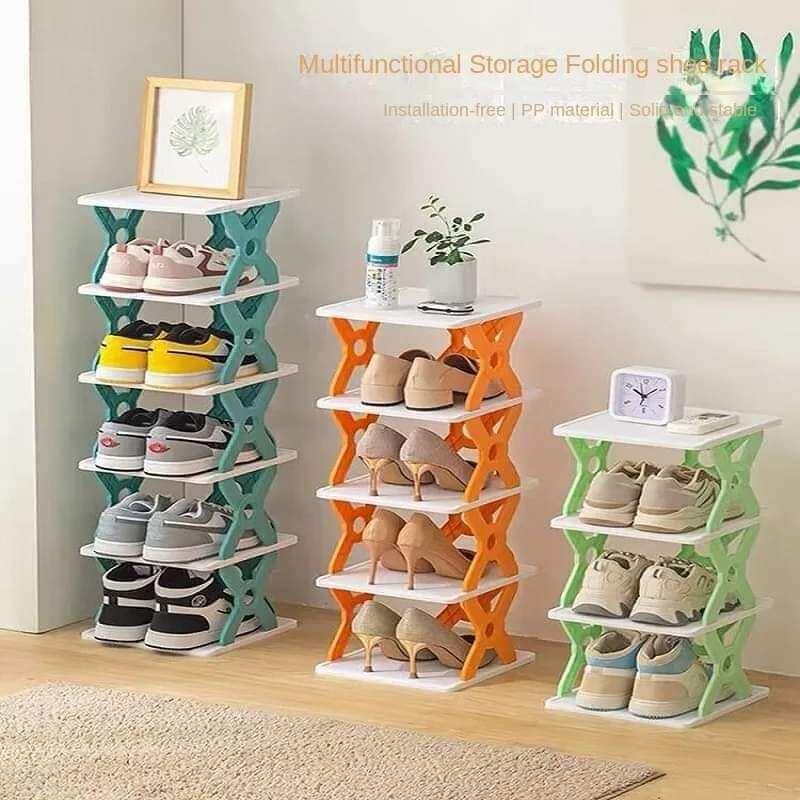Picture of 4 Layers Simple Shoe Rack Folding Shoe Cabinet Multi-layer Shoes Storage Organizer Space-Saving Shoes Shelf Door Color Matching Cabinets-Multicolor