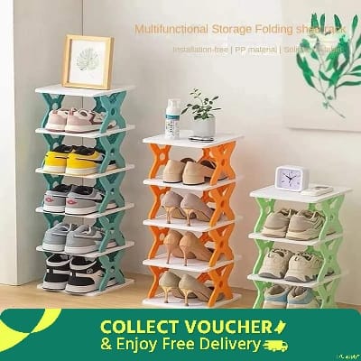 Picture of 5 Layers Simple Shoe Rack Folding Shoe Cabinet Multi-layer Shoes Storage Organizer Space-Saving Shoes Shelf Door Color Matching Cabinets-Multicolor