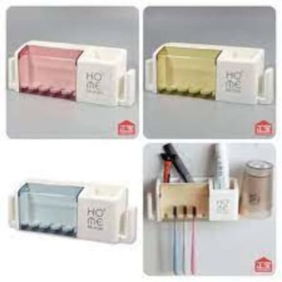 Picture of Toothbrush holder punch-free modern minimalist rack wall-mounted toothbrush holder bathroom creative home family of four - bathroom corner shelf-Multicolor
