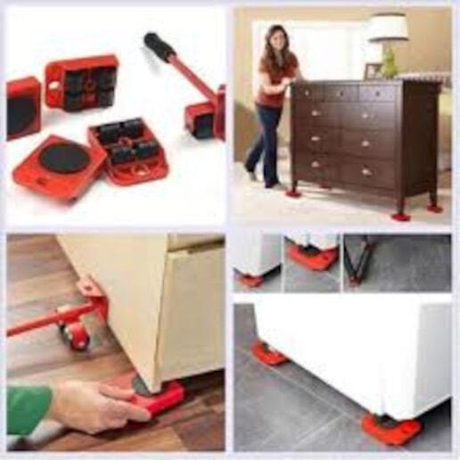 Picture of 5PCS Furniture Mover Tool Transport Lifter Heavy Stuffs Moving 4 Wheeled Roller with 1 Wheel Bar Set Professional Device-Multicolor