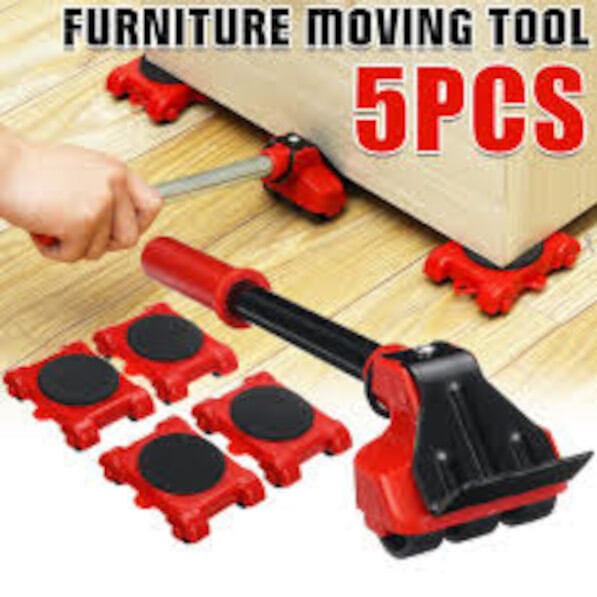 Picture of 5PCS Furniture Mover Tool Transport Lifter Heavy Stuffs Moving 4 Wheeled Roller with 1 Wheel Bar Set Professional Device-Multicolor