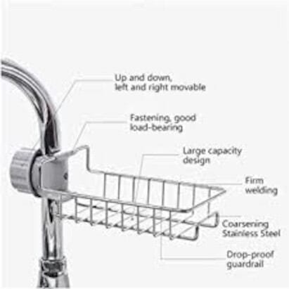Picture of Faucet Sink Rack Rag Drain Storage Rack Household Kitchen Toilet Bathroom Organizer Punch Free Sink Storage Rack Stainless Steel Drain Rack Sponge Soap Storage Holder Shelf_Prime Mall-Silver