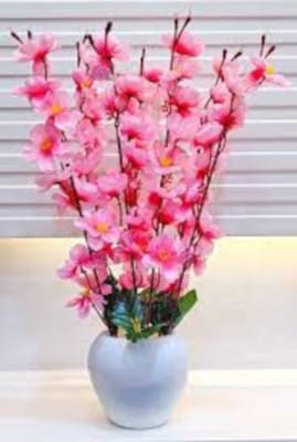 Picture of Artificial Cherry Blossom Flower In Plastic Vases --45Cm/16 inch for Home Decoration-Hotpink