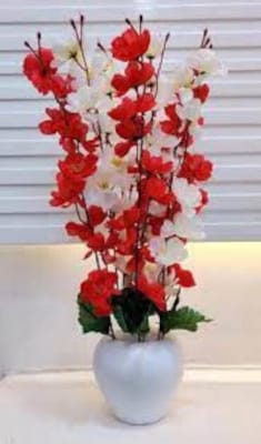 Picture of Artificial Cherry Blossom Flower In Plastic Vases --45Cm/16 inch for Home Decoration-Multicolor