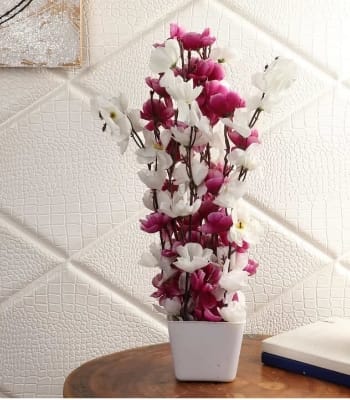 Picture of Artificial Cherry Blossom Flower In Plastic Vases --45Cm/16 inch for Home Decoration-Multicolor