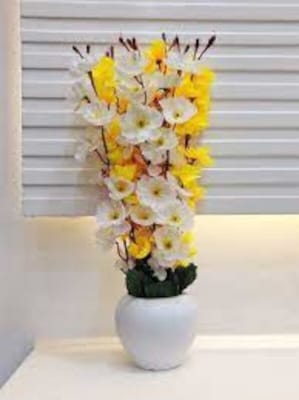 Picture of Artificial Cherry Blossom Flower In Plastic Vases --45Cm/16 inch for Home Decoration-Multicolor