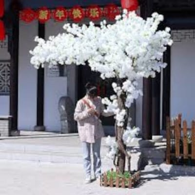 Picture of Artificial Cherry Blossom Trees Japanese Cherry Blossom Tree Arch white Fake Sakura Flower for Indoor Outdoor Home Office Party-White