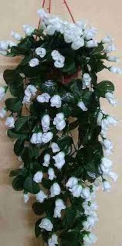 Picture of Artificial Hanging Flower for Indoor Home Office Wall Decoration white Rose Artificial Flower-Green