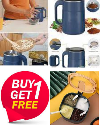 Picture of Buy 1 get Free - Electric Spice Grinder Machine - 950 Watt , COMBO OFFER  4 In 1 Condiment Box Set Spice Containers With Serving Spoons - Organize Kitchen With This Versatile Condiment Jars Set-Multicolor