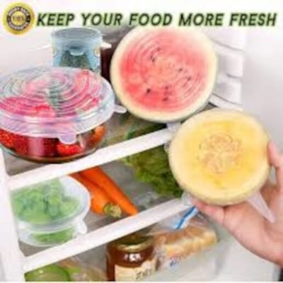Picture of Silicone Stretch Lids, Reusable Plastic Wrap Alternative, 6-Pack Eco Friendly Food Storage Covers, Clear Color-Neutral
