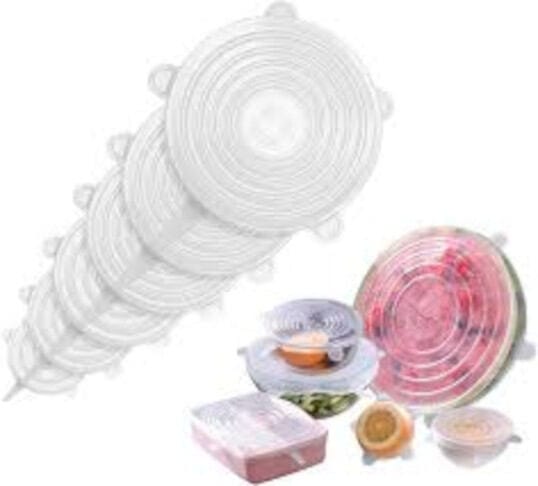 Picture of Silicone Stretch Lids, Reusable Plastic Wrap Alternative, 6-Pack Eco Friendly Food Storage Covers, Clear Color-Neutral