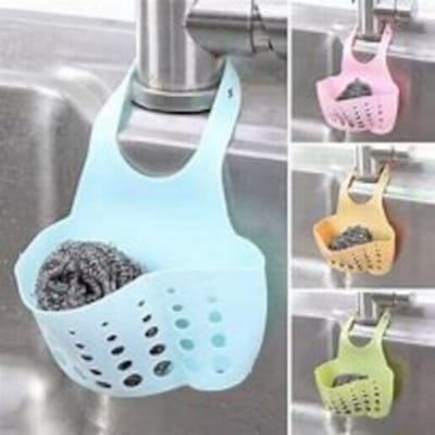 Picture of Kitchen Sink Drain Basket Faucet Hanging Bag Soap Sponge Holder Adjustable Silicone Drain Basket Kitchen Storage Accessories-Multicolor