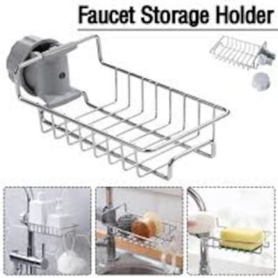 Picture of Faucet Sink Rack Rag Drain Storage Rack Household Kitchen Toilet Bathroom Organizer Punch Free Sink Storage Rack Stainless Steel Drain Rack Sponge Soap Storage Holder Shelf_Prime Mall-Silver