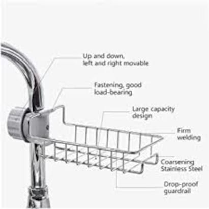Picture of Faucet Sink Rack Rag Drain Storage Rack Household Kitchen Toilet Bathroom Organizer Punch Free Sink Storage Rack Stainless Steel Drain Rack Sponge Soap Storage Holder Shelf_Prime Mall-Silver