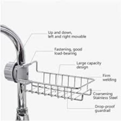 Picture of Faucet Sink Rack Rag Drain Storage Rack Household Kitchen Toilet Bathroom Organizer Punch Free Sink Storage Rack Stainless Steel Drain Rack Sponge Soap Storage Holder Shelf_Prime Mall-Silver