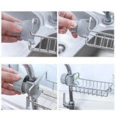 Picture of Faucet Sink Rack Rag Drain Storage Rack Household Kitchen Toilet Bathroom Organizer Punch Free Sink Storage Rack Stainless Steel Drain Rack Sponge Soap Storage Holder Shelf_Prime Mall-Silver
